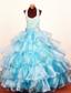 2013 Modest Baby Blue Ruffled Layeres Little Girl Pageant Dresses Halter Ball Gown Organza