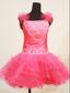 Custom Made Sweet Straps Mini-length Pink Organza Beaded Little Girl Pageant Dresses