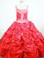 Pick-ups Straps Floor-length Red Taffeta Appliques Little Girl Pageant Dresses