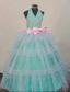 Bowknot Ball Gown Halter Top Turquoise And White Beading Little Girl Pageant Dresses Hottest