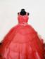 Beading and Appliques Luxurious Straps Ball Gown Off The Shoulder Neckline Floor-Length Red Little Girl Pageant Dresses