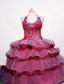 Beading and Layer Luxurious Fuchsia Ball Gown Halter Floor-length Little Girl Pageant Dresses