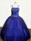 Beading Romantic Spaghetti Straps Tulle and Taffeta Ball gown Royal Blue Little Girl Pageant Dresses Floor-length