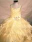 Exquisite Beading Ball gown Halter Organza Yellow Floor-length Little Girl Pageant Dresses