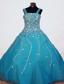 Beading A-line Gorgeous Straps Organza Teal Floor-length Little Girl Pageant Dresses