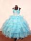 Organza Exquisite Halter Layer Ball gown Floor-length Aqua Beading Little Girl Pageant Dresses