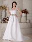 Luxurious A-line / Princess Scoop Court Train Satin Beading Wedding Dress
