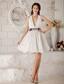 Brand New A-line / Princess V-neck Mini-length Taffeta Beading Wedding Dress