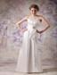 White Column Strapless Floor-length Taffeta Beading Prom Dress
