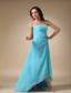 Blue A-line Strapless Asymmetrical Chiffon and Elastic Wove Satin Ruch Prom Dress