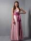 Pink Column V-neck Floor-length Elastic Woven Satin Sash Prom Dress
