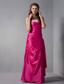 Hot Pink Column Strapless Mini-length Taffeta Appliques Prom Dress