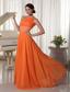 Orange Chiffon One Shoulder Prom Dress With Ruch and Beaded Decorate Waist Brush Train