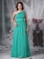 Custom Made Turquoise Column Evening Dress One Shoulder Chiffon Beading Floor-length