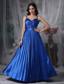 Custom Made Royal Blue A-line Straps Evening Dress Elastic Woven Satin Ruch Floor-length