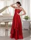 Wine Red A-line Prom / Evening Dress With Embroidery Floor-length Taffeta and Organza