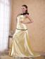 Light Yellow Column / Sheath One Shoulder Floor-length Elastic Woven Satin Ruch Prom Dress