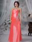 Pella Iowa Appliques Watermelon Red Floor-length Strapless Ruched Decorate Bust Prom / Evening Dress For 2013