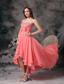 Sweet Watermelon Red A-line Sweetheart Homecoming Dress Chiffon Beading and Bows High-low