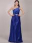 Royal Blue Empire One Shoulder Floor-length Taffeta Beading Prom Dress