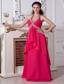 Hot Pink Empire Halter Top Chiffon Prom Dress with Beading