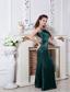 Hunter Green One Shoulder Prom Dress Floor-length Satin Ruch and Beading