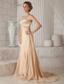 Champagne A-line / Princess Sweetheart Court Train Chiffon Beading Prom Dress