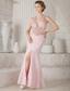 Pink Column V-neck Floor-length Chiffon Appliques Prom / Evening Dress