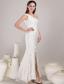 White Column/Sheath One Shoulder Floor-length Lace Beading Wedding Dress