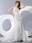 Luxurious Mermaid V-neck Court Train Taffeta and Lace Wedding Dress