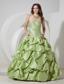Elegant Yellow Green A-line Strapless Prom Dress Taffeta Appliques Floor-length