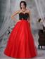 Red and Black A-Line / Princess Sweetheart Floor-length Sequins Paillette Prom Dress