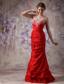 Red Column Strapless Prom / Evening Dress Taffeta Beading Floor-length