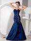Exquisite Navy Blue Mermaid Evening Dress Sweetheart Taffeta Beading and Ruch Floor-length