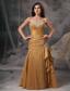 Beautiful Gold Mermaid / Trumpet Sweetheart Prom Dress Taffeta Beading Floor-length