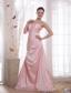 Baby Pink A-Line / Princess Sweetheart Floor-length Taffeta Beading Prom Dress