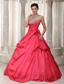 Coral Red A-line Strapless Floor-length Taffeta Beading Prom / Evening Dress