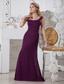 Dark Purple Column One Shoulder Brush Train Chiffon Prom / Evening Dress