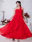 Red Empire One Shoulder Ruch Prom / Evening Dress Ankle-length Chiffon