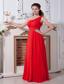 Red One Shoulder Prom Dress Empire Floor-length Chiffon