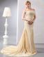 Beautiful Gold Mermaid Prom Dress Sweetheart Court Train Chiffon Beading and Sequins