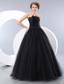 Sweet Black A-line Strapless Junior Prom / Evening Dress Floor-length Tulle