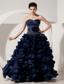 Beautiful Navy Blue A-line / Princess Prom Dress Sweetheart Beading Floor-length Organza