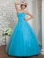 Discount Aqua Blue A-line Prom / Evening Dress Sweetheart Beading Floor-length Tulle