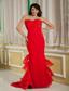 Simple Red Mermaid Prom Dress Sweetheart Chiffon and Organza Brush Train