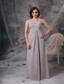 Customize Grey Column One Shoulder Prom Dress Chiffon Ruch Floor-length
