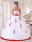 White Ball Gown Strapless Floor-length Satin and Organza Appliques Quinceanera Dress