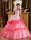 Romantic Ball Gown One Shoulder Floor-length Organza Appliques with Beading Quinceanera Dress