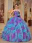 Purple and Aqua Blue Ball Gown Sweetheart Ruffles Organza Quinceanera Dress