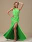 High Slit Spring Green One Shoulder and Ruched Bodice For Prom Dress